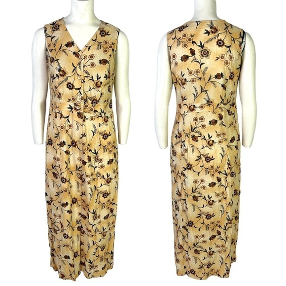 LASANIA LINEN DRESS TAN SUMMER DRESS  MAXI DRESS BUTTON DOWN DRESS SLEEVELESS 6 - Picture 1 of 11